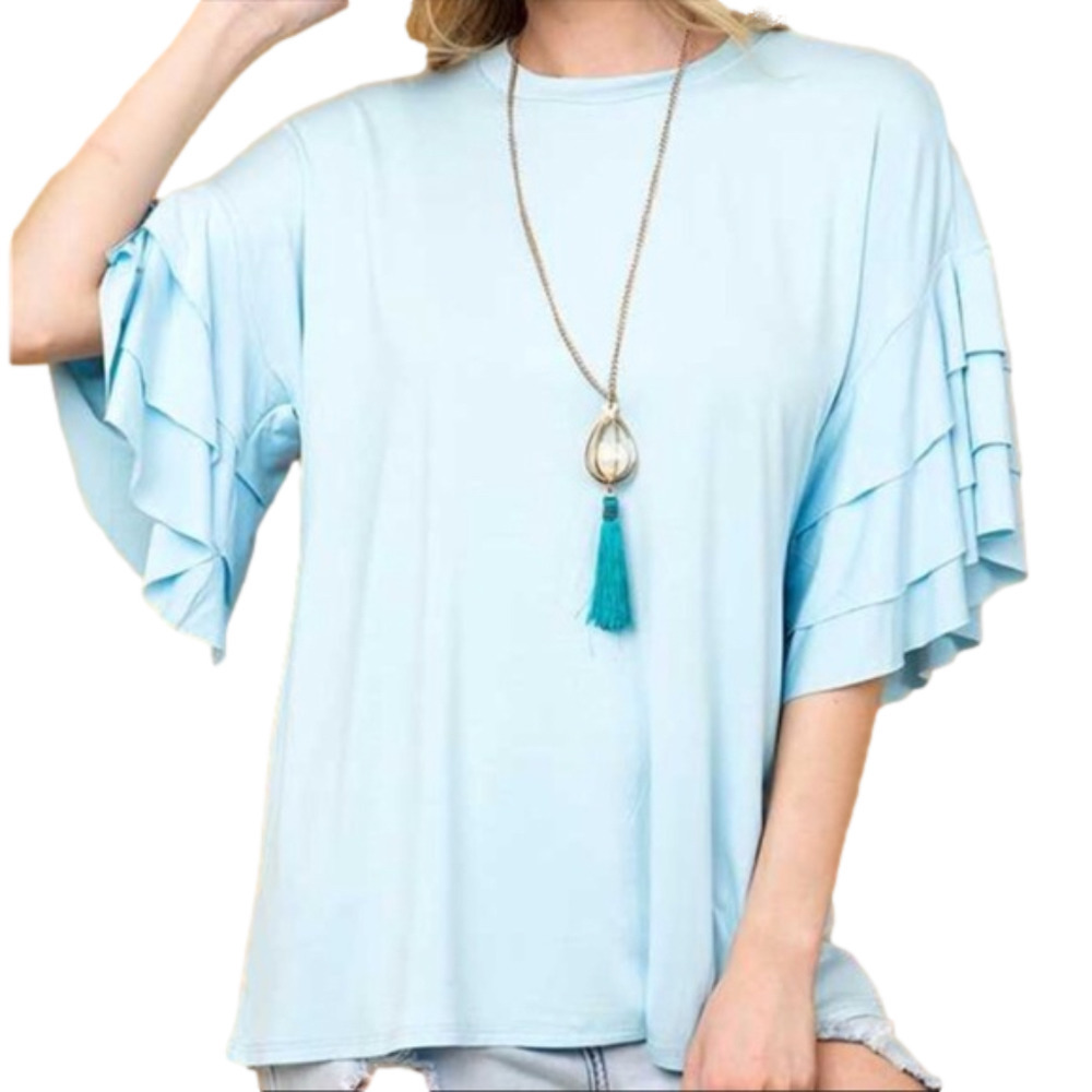 Layered Ruffled Sleeve Blouse, Plus